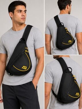 Atley James Harmon Sling Bag Crossbody Backpack Black Yellow Travel Daypack NWT